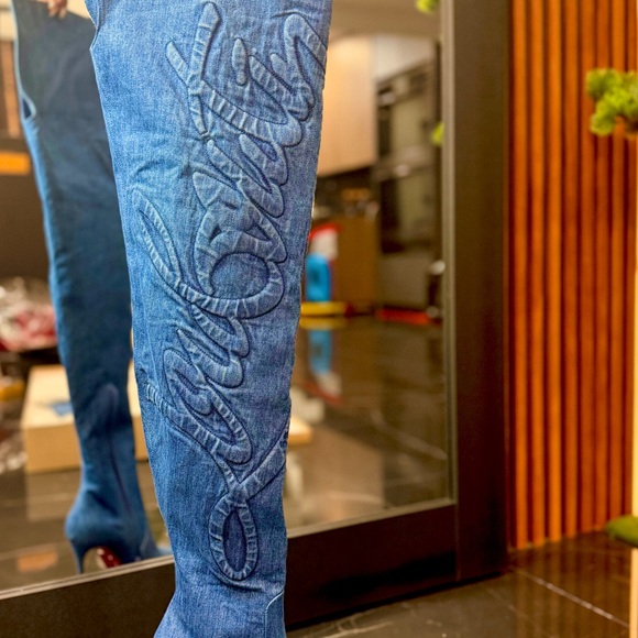 Christian Louboutin “Kate LoubiJean RocknRide” Over-the-Knee Denim Boots 39.5 - Picture 6 of 17